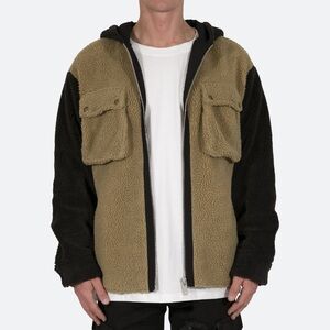 NWOT Men's MNML Sherpa Zip Up Jacket Hoodie Brown Black Two Tone Large